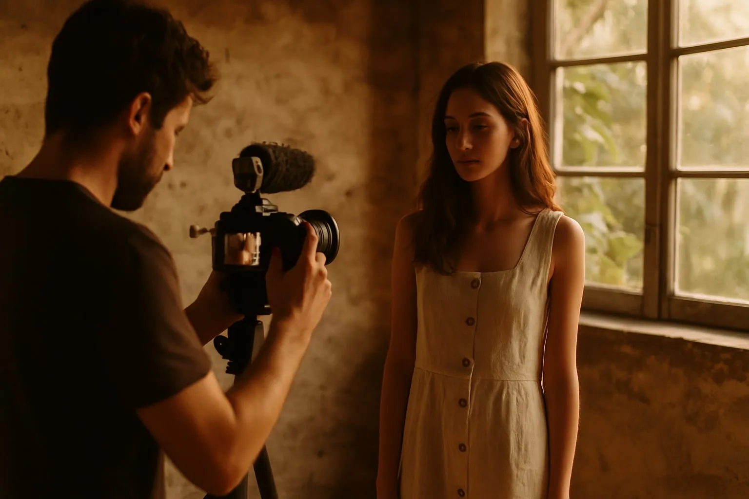 Filmagem de moda sustentável em espaços locais e luz