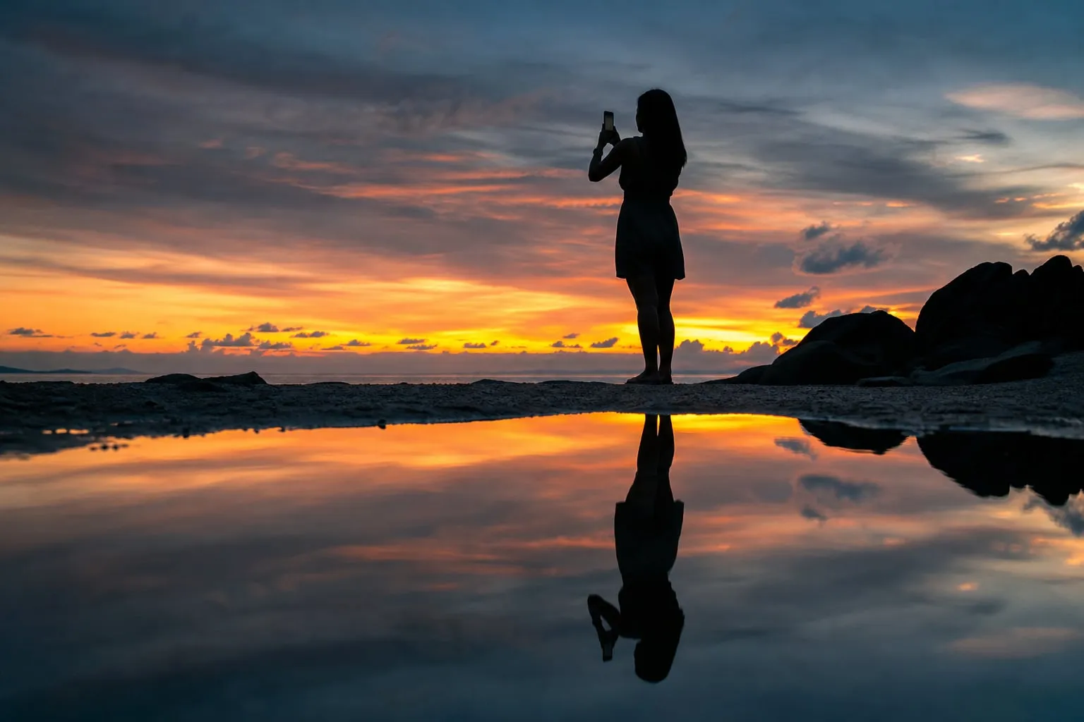 Como fotografar uma silhueta no celular ao pôr do sol